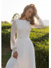 Long Sleeve Ivory Lace Chiffon V Back Wedding Dress